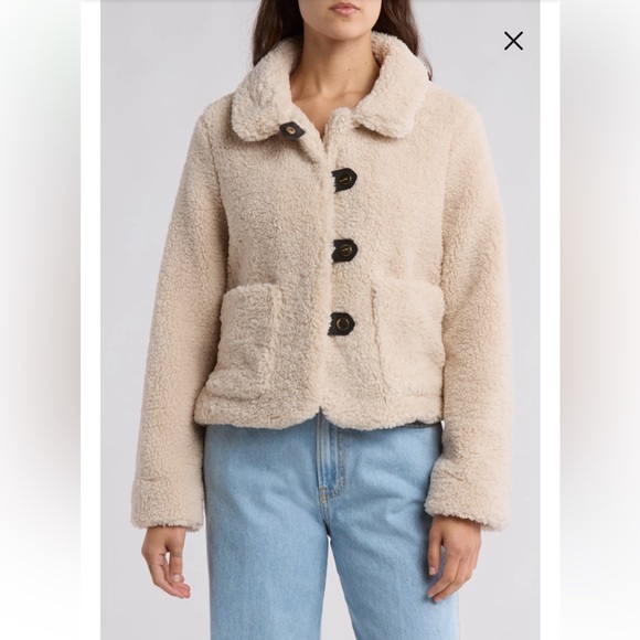 Industry Faux Shearling Teddy Jacket Cream Cozy Button Coat Size S - Picture 2 of 7
